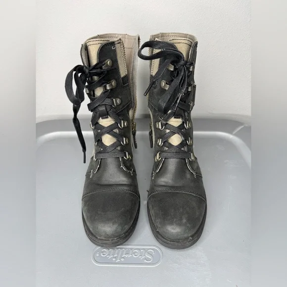 Sorel Major Carly Leather Wool Side Zip Lace Up Combat Boots (Women’s Size 6) - Picture 2 of 5